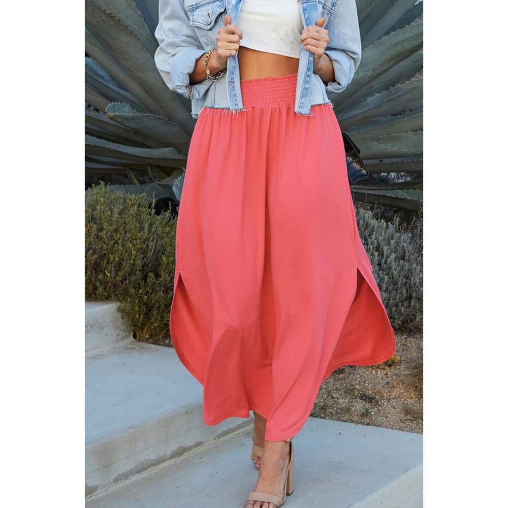 NWT Coral Smocked Waist Maxi Skirt With Side Pocket - Medium